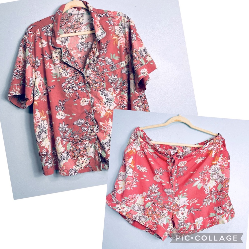 Cupcakes and cashmere Womens 2XL silky pajama set floral pink lightweight shorts